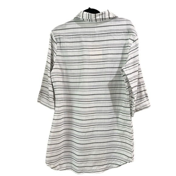 NWT Dotti Baja White Gray Striped Cotton Button Up Dress Swim Cover-up Sz Small - Picture 4 of 9